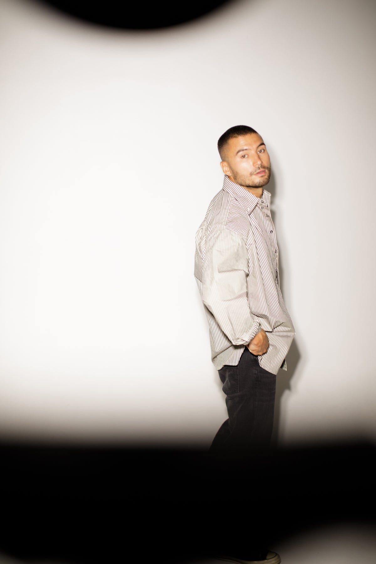 Striped Collared Button-Up Shirt Grey / White