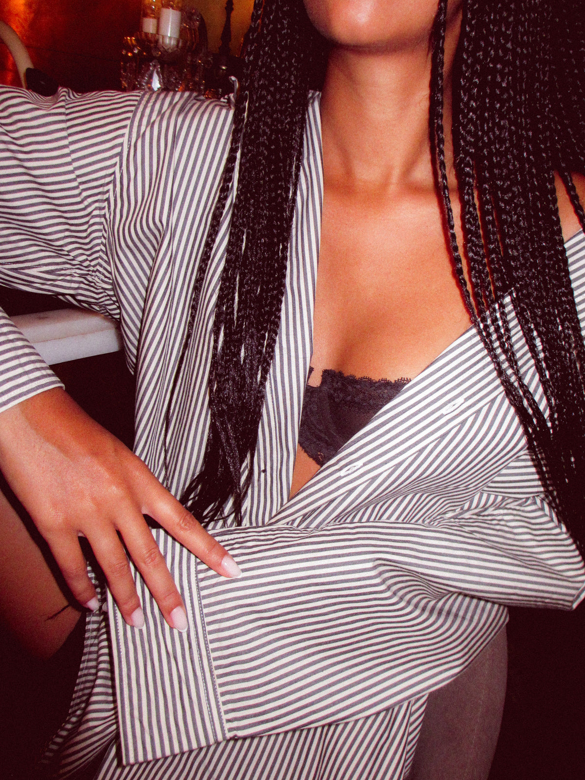 Striped Collared Button-Up Shirt Grey / White