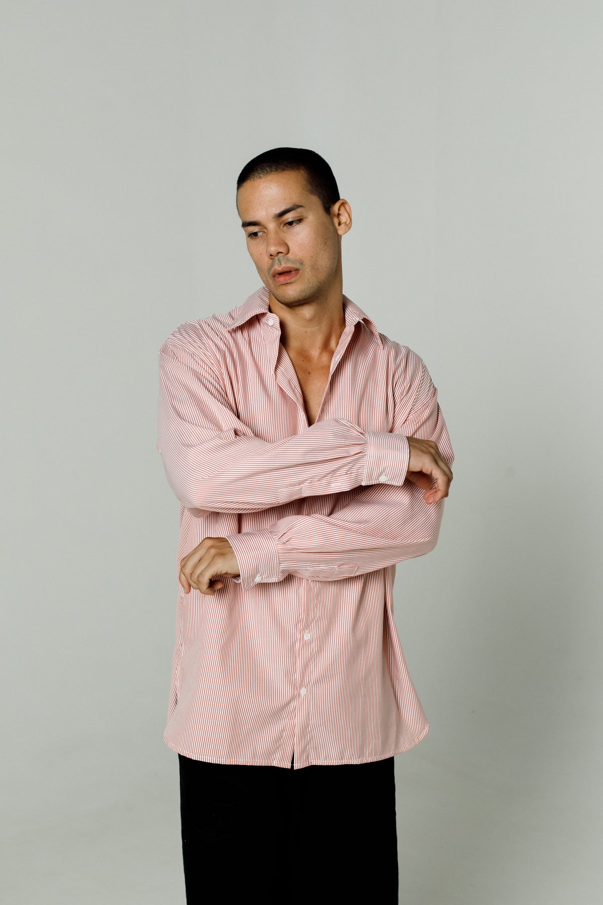 Striped Collared Button-Up Shirt Red / White